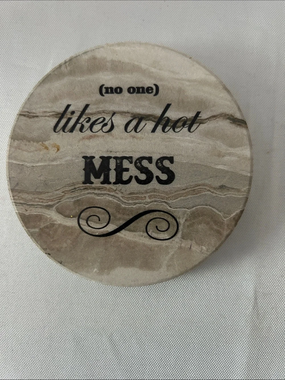 LIFVER Set of 7 Novelty Ceramic -Marble Look Sarcastic Coasters - Neutral Beige